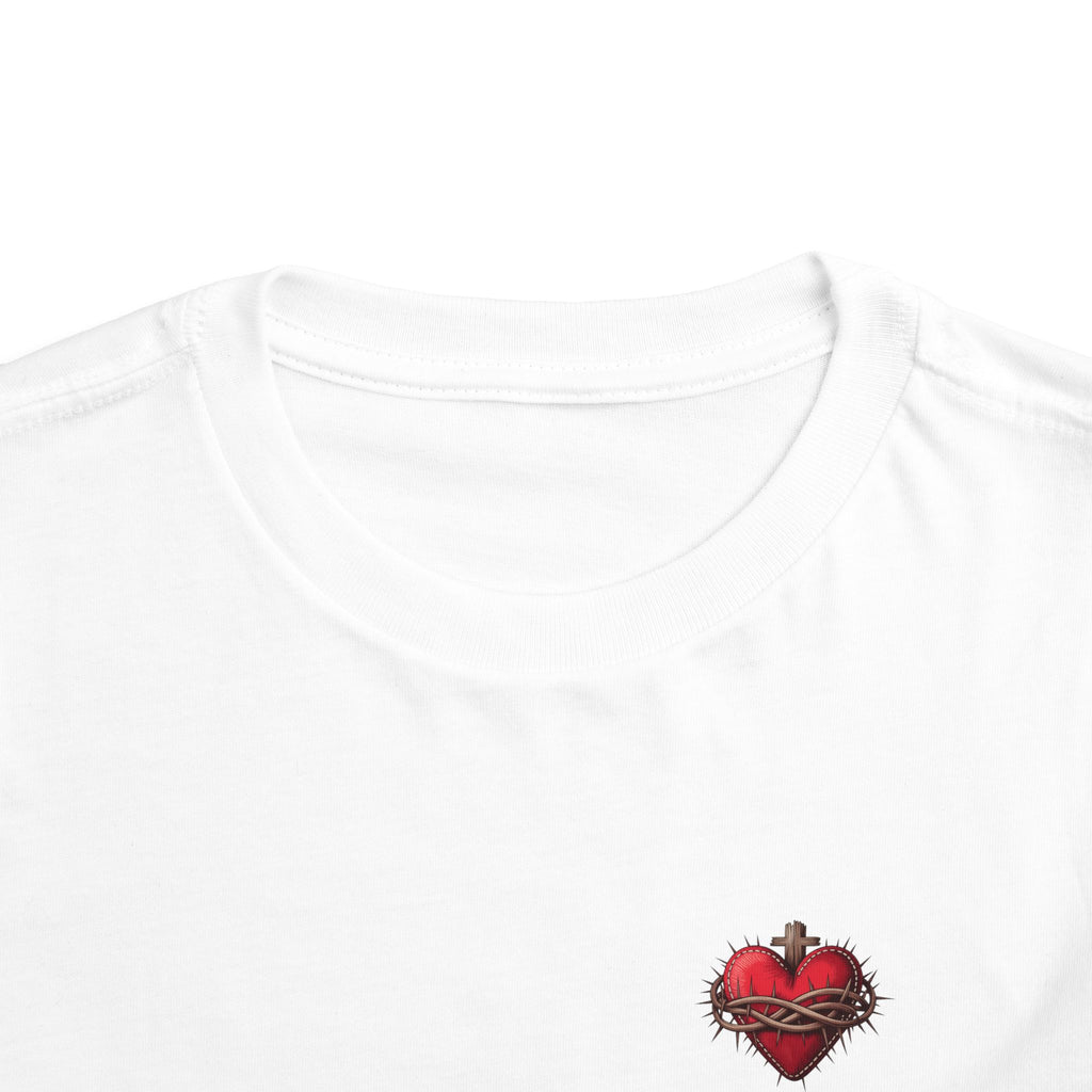 Toddler Tee with Red Sacred Heart Patch – Cute Infant Religious Valentine Shirt