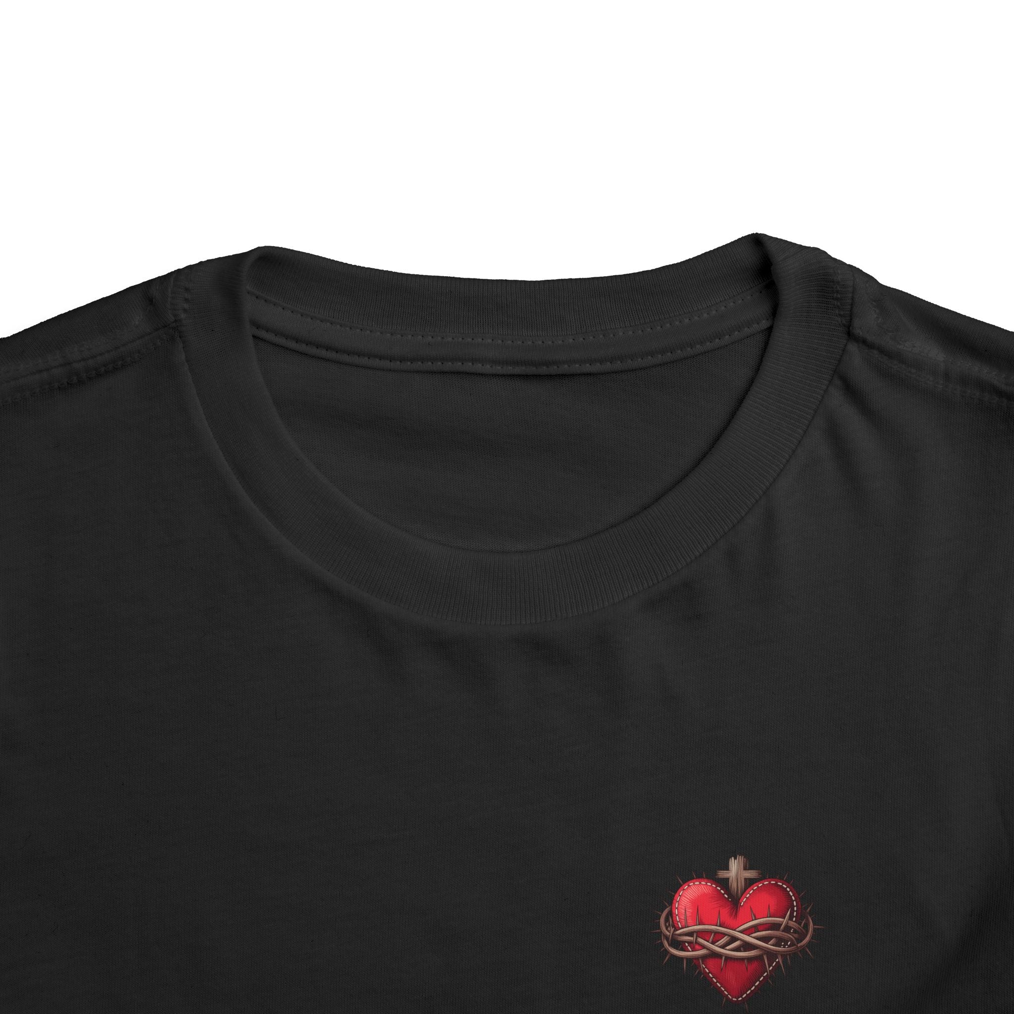 Toddler Tee with Red Sacred Heart Patch – Cute Infant Religious Valentine Shirt