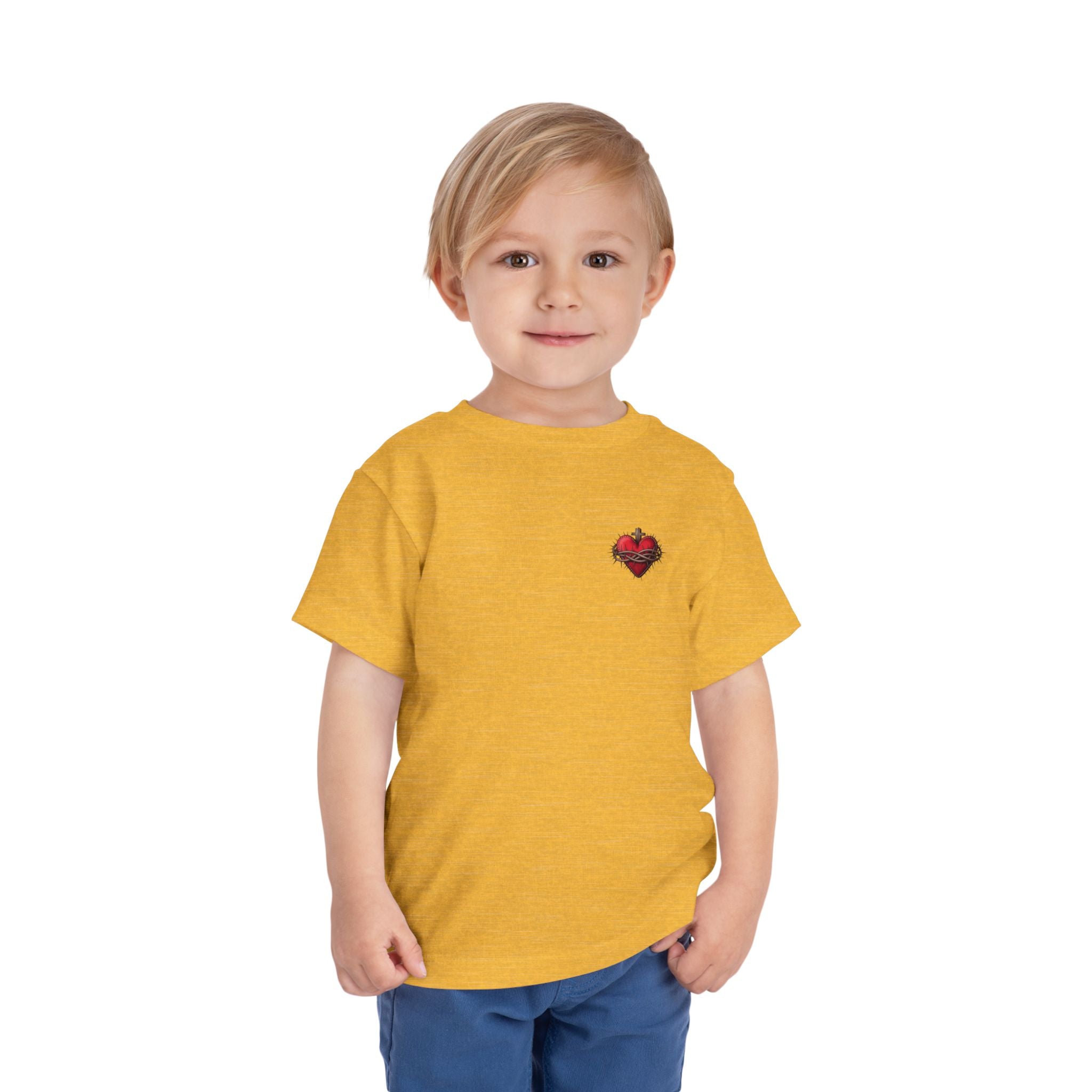 Toddler Tee with Red Sacred Heart Patch – Cute Infant Religious Valentine Shirt