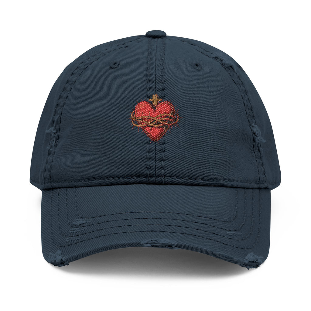 Distressed Embroidered Heart Dad Hat