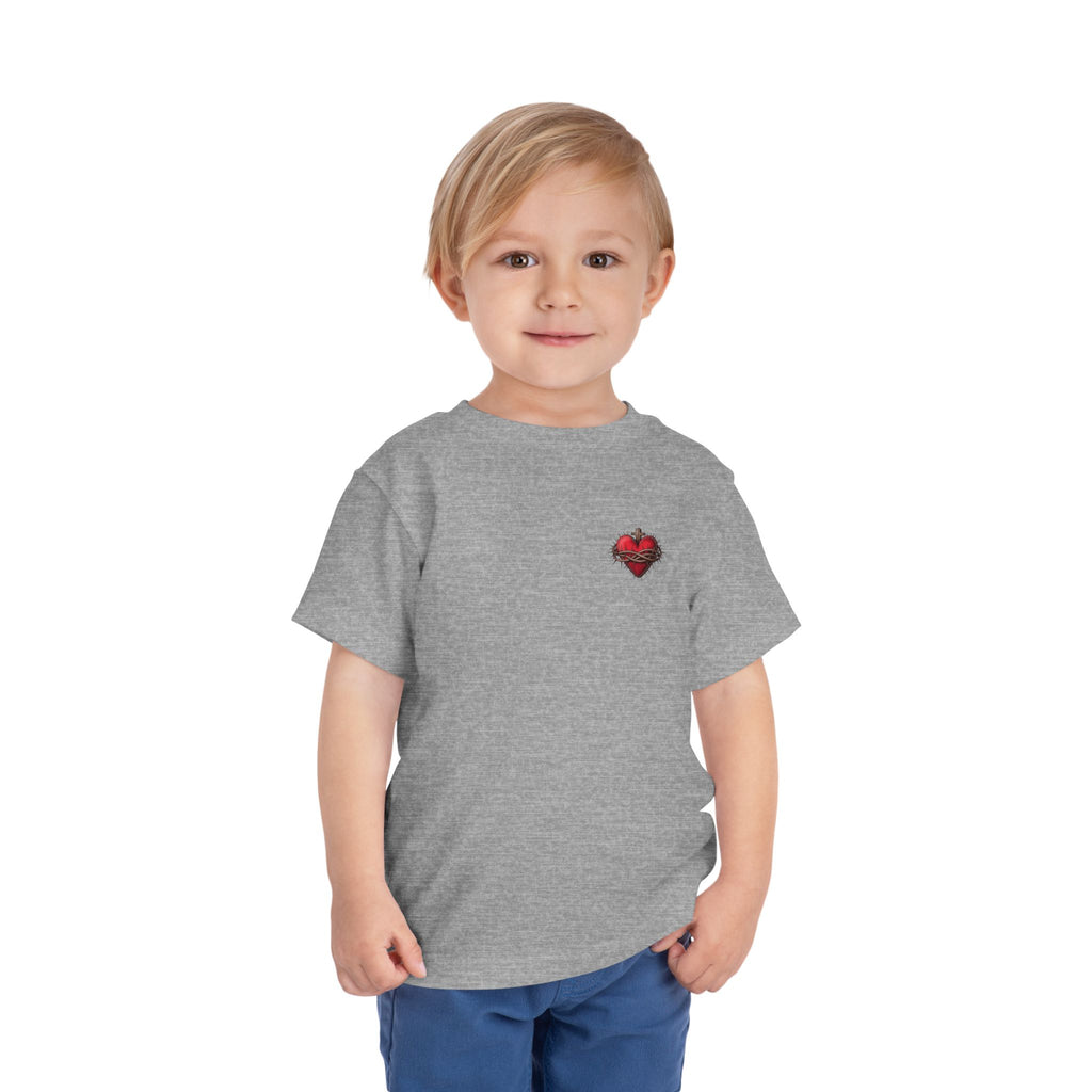 Toddler Tee with Red Sacred Heart Patch – Cute Infant Religious Valentine Shirt