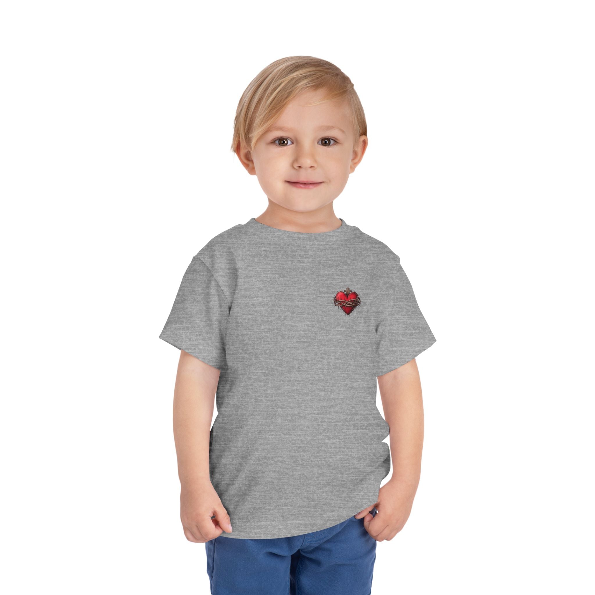 Toddler Tee with Red Sacred Heart Patch – Cute Infant Religious Valentine Shirt