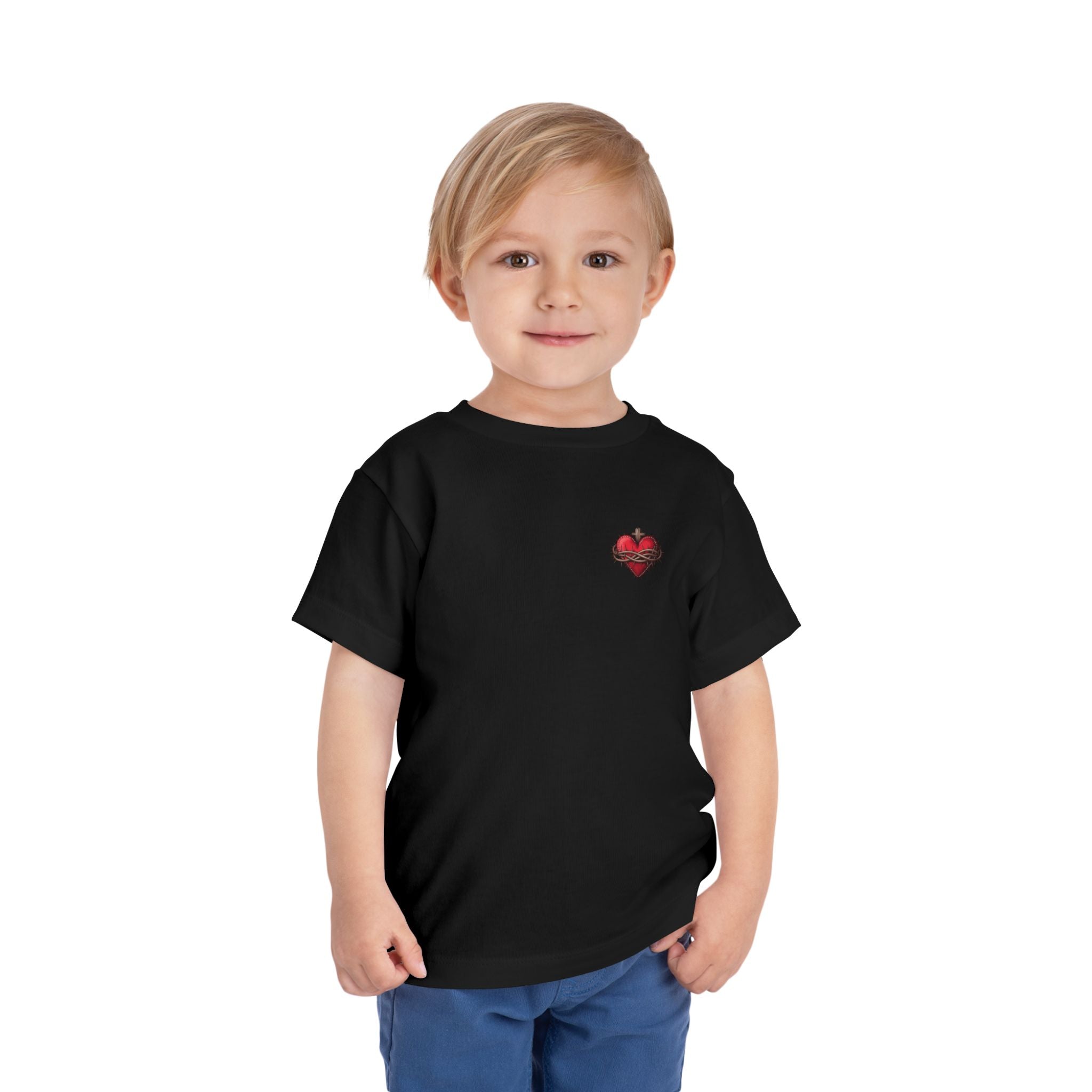 Toddler Tee with Red Sacred Heart Patch – Cute Infant Religious Valentine Shirt
