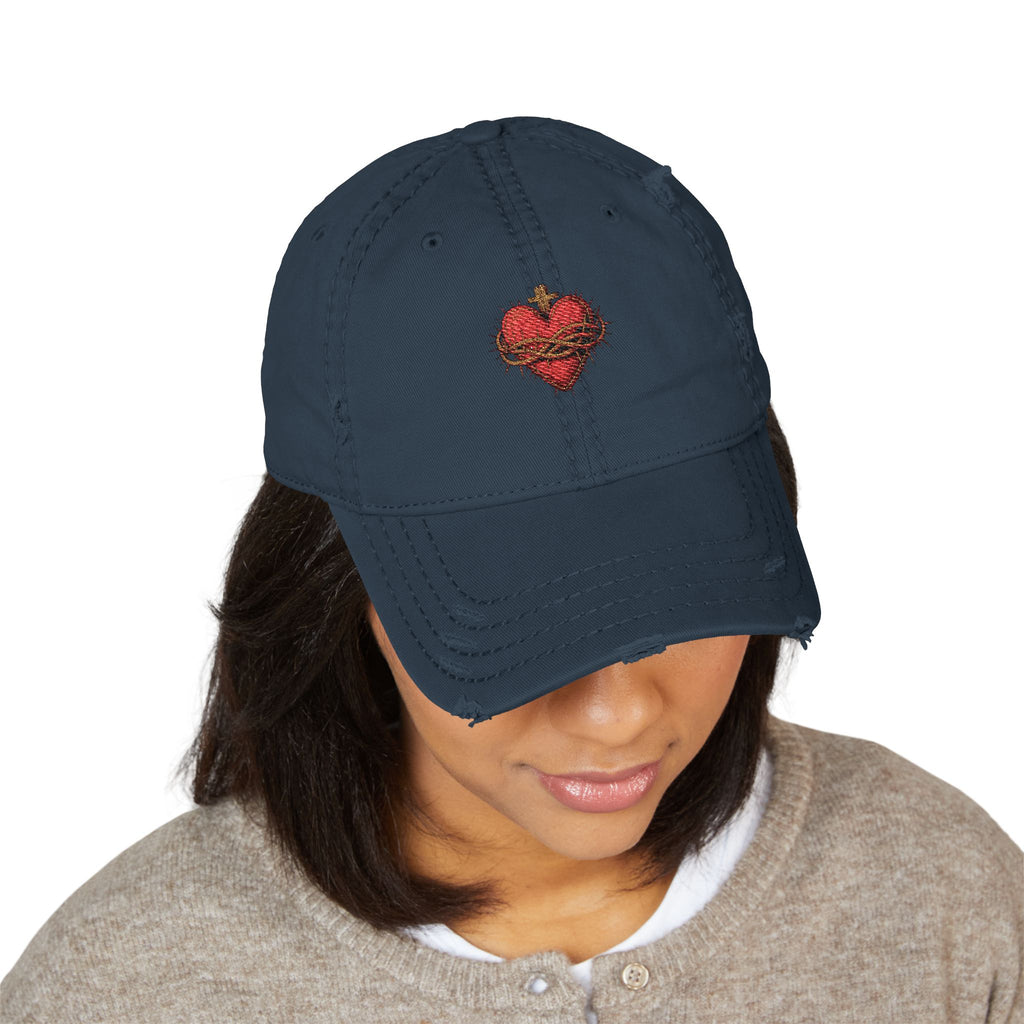 Distressed Embroidered Heart Dad Hat