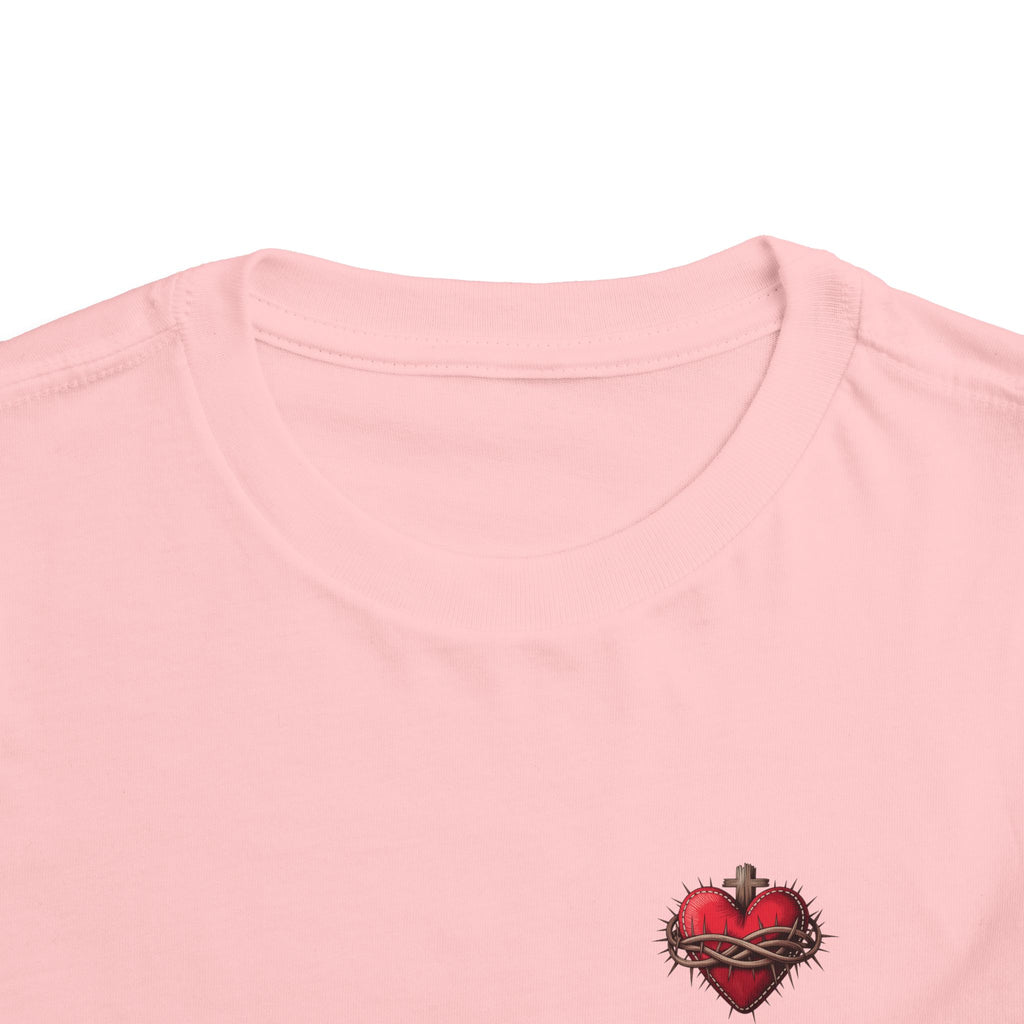 Toddler Tee with Red Sacred Heart Patch – Cute Infant Religious Valentine Shirt