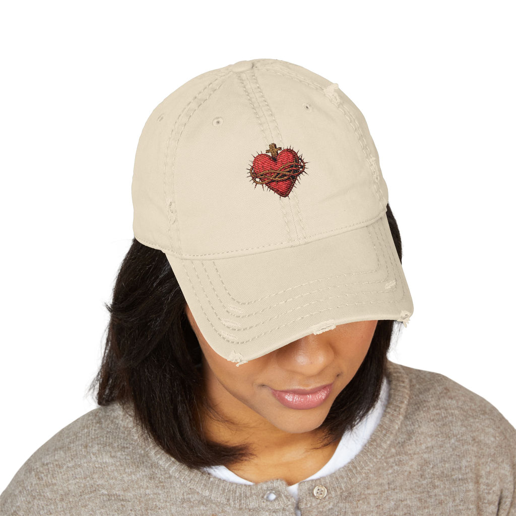 Distressed Embroidered Heart Dad Hat