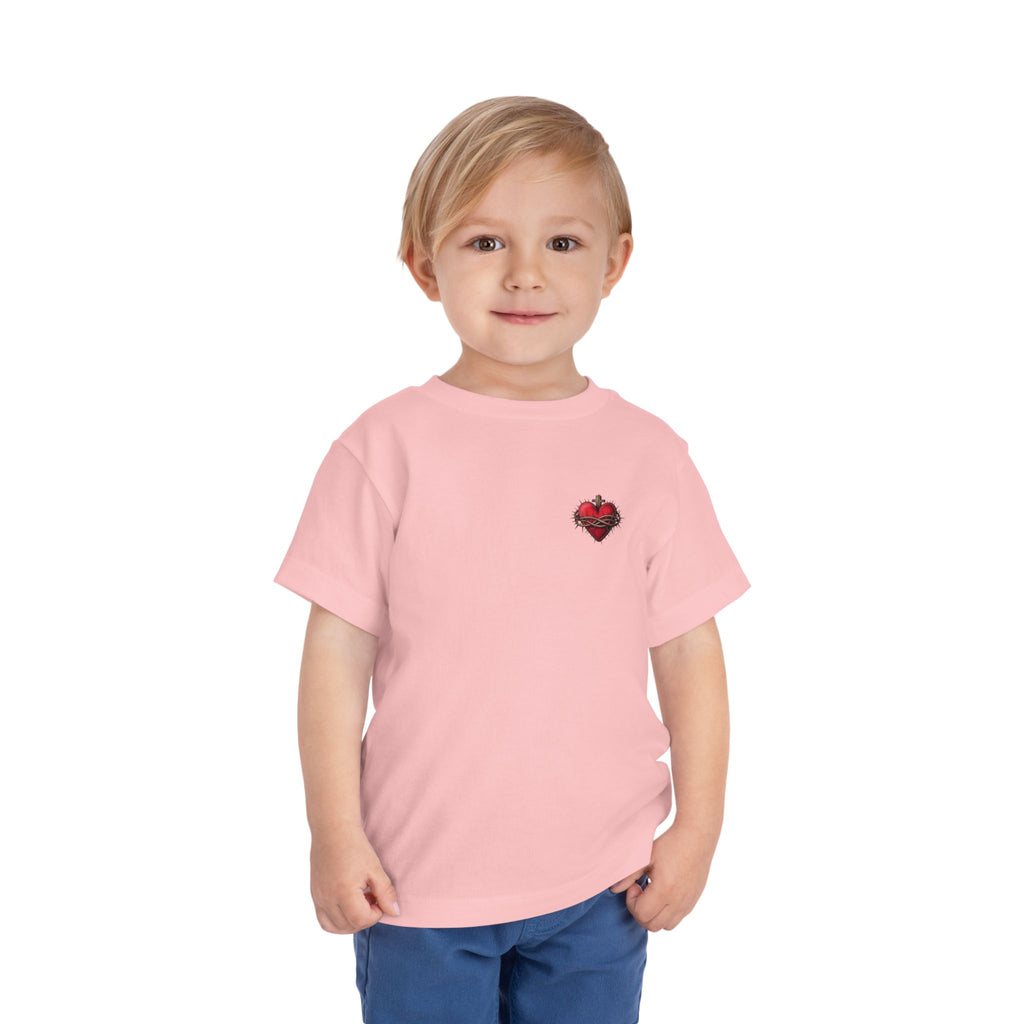 Toddler Tee with Red Sacred Heart Patch – Cute Infant Religious Valentine Shirt