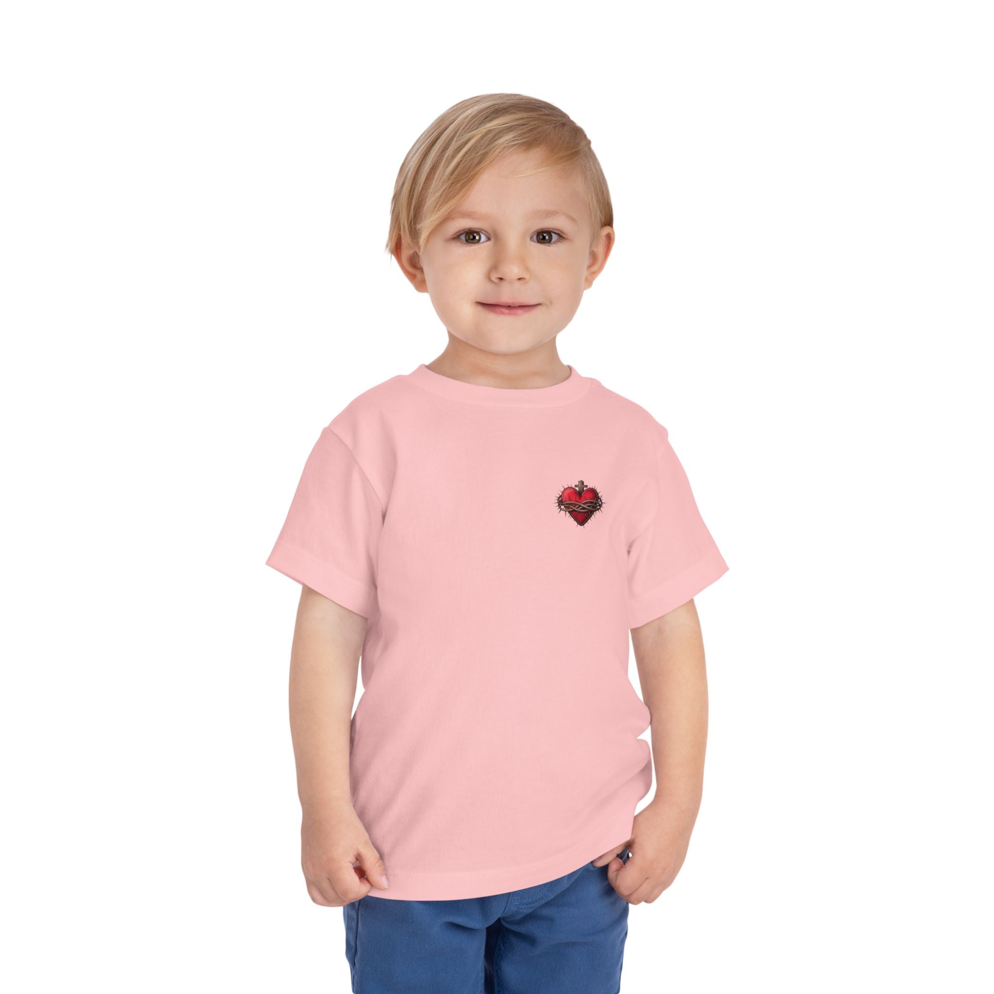 Toddler Tee with Red Sacred Heart Patch – Cute Infant Religious Valentine Shirt