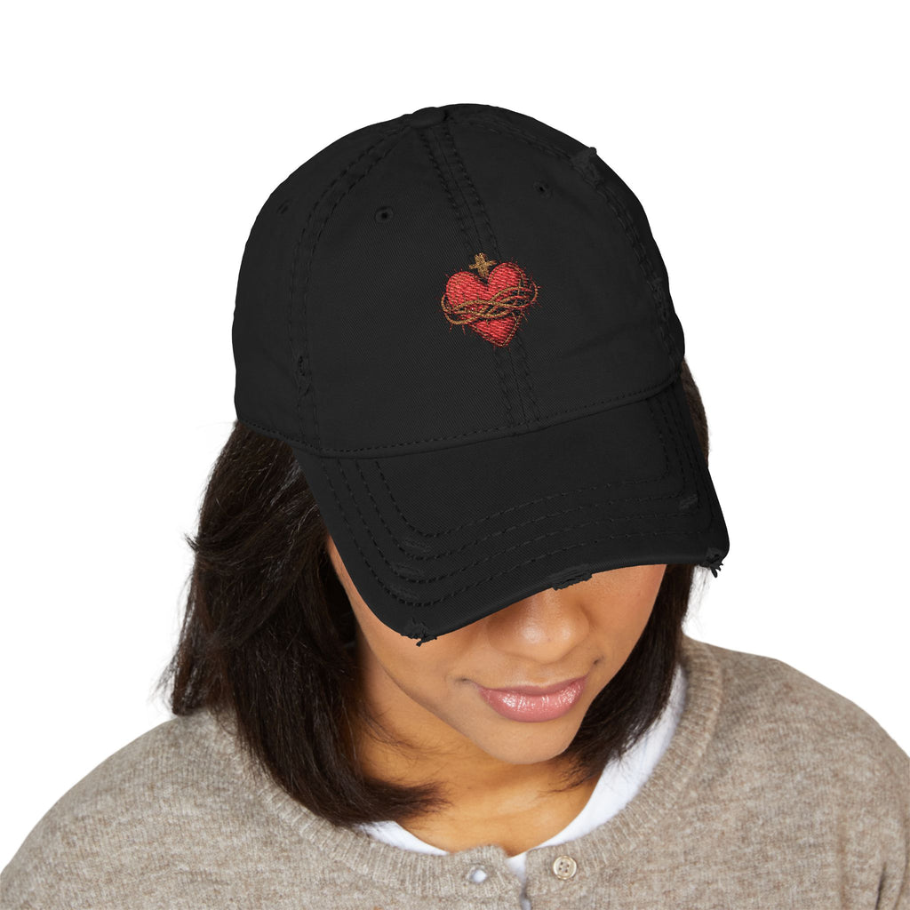 Distressed Embroidered Heart Dad Hat