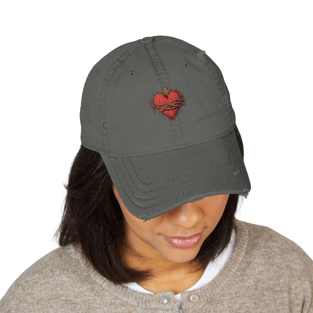 Distressed Embroidered Heart Dad Hat